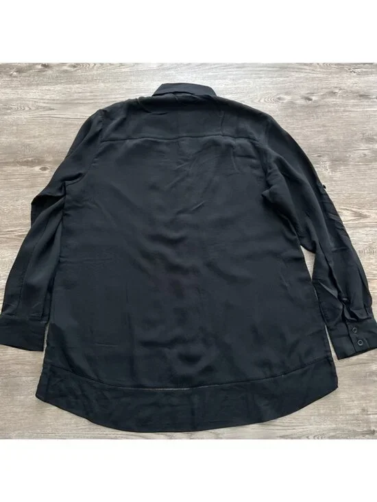 Rag bone Silk Button Up Shirt Womens Small Black Long Sleeve Roll Up - Picture 10 of 13